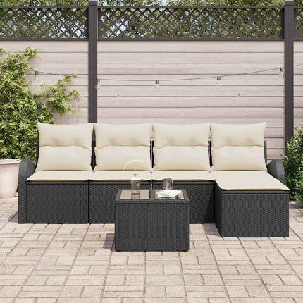 Trädgårdsoffset med kudde 6 pcs Svart Poly rattan