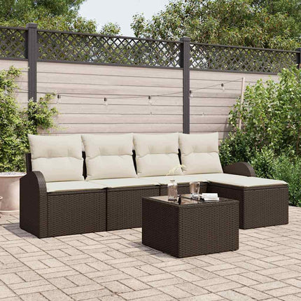 Trädgårdsoffset med kudde 6 pcs Brun Poly rattan