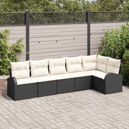 Trädgårdsoffset med kudde 6 pcs Svart Poly rattan