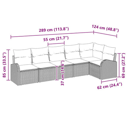 Trädgårdsoffset med kudde 6 pcs Brun Poly rattan