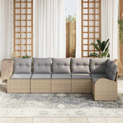 Trädgårdsoffset med kudde 6 pcs Beige Poly rattan