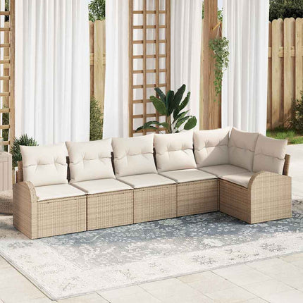 Trädgårdsoffset med kudde 6 pcs Beige Poly rattan