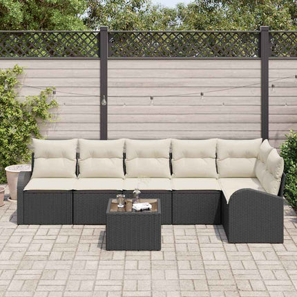 Trädgårdsoffset med kudde 7 pcs Svart Poly rattan
