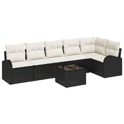 Trädgårdsoffset med kudde 7 pcs Svart Poly rattan