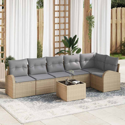 Trädgårdsoffset med kudde 7 pcs Beige Poly rattan
