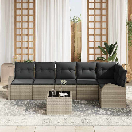 Trädgårdsoffset med kudde 7 pcs Ljusgrå Poly rattan