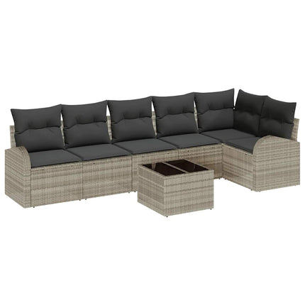 Trädgårdsoffset med kudde 7 pcs Ljusgrå Poly rattan