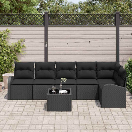 Trädgårdsoffset med kudde 7 pcs Svart Poly rattan