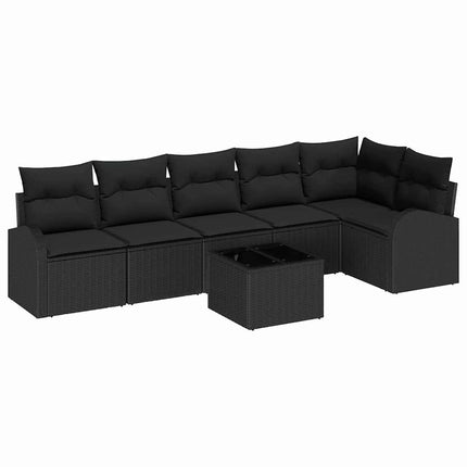 Trädgårdsoffset med kudde 7 pcs Svart Poly rattan