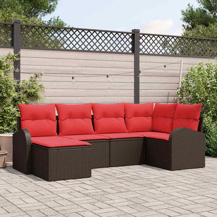 Trädgårdsoffset med kudde 6 pcs Brun Poly Rattan