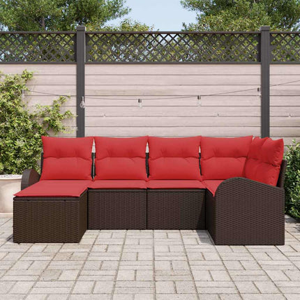 Trädgårdsoffset med kudde 6 pcs Brun Poly Rattan