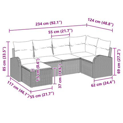 Trädgårdsoffset 6 st Brun [Syntetisk]: Poly Rattan