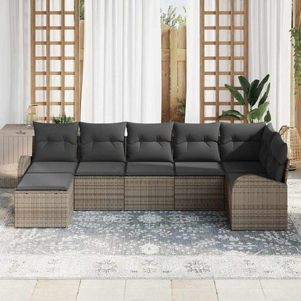 Trädgårdsoffset med kudde 7 pcs Grå Poly rattan