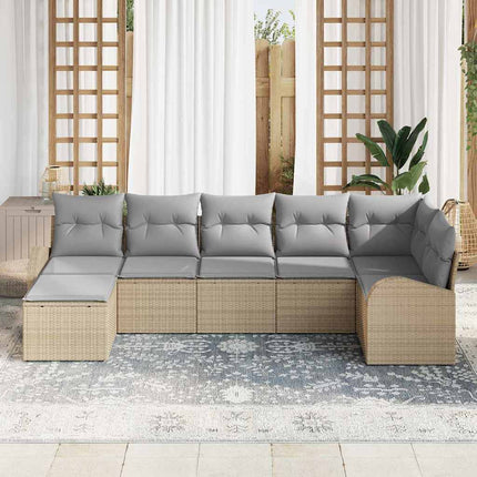 Trädgårdsoffset med kudde 7 pcs Beige Poly rattan