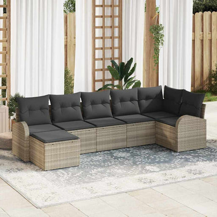Trädgårdsoffset med kudde 7 pcs Ljusgrå Poly Rattan