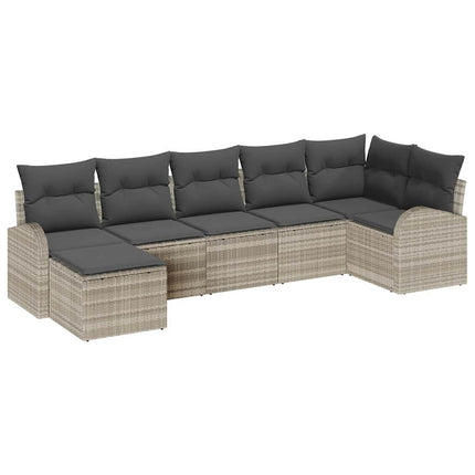 Trädgårdsoffset med kudde 7 pcs Ljusgrå Poly Rattan