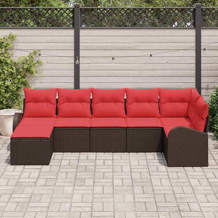 Trädgårdsoffset med kudde 7 pcs Brun Poly rattan