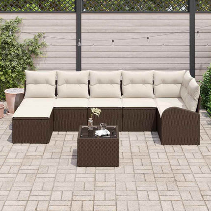 Trädgårdsoffset med kudde 8 pcs Brun Poly rattan