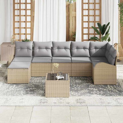 Trädgårdsoffset med kudde 8 pcs Beige Poly rattan