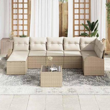 Trädgårdsoffset med kudde 8 pcs Beige Poly rattan