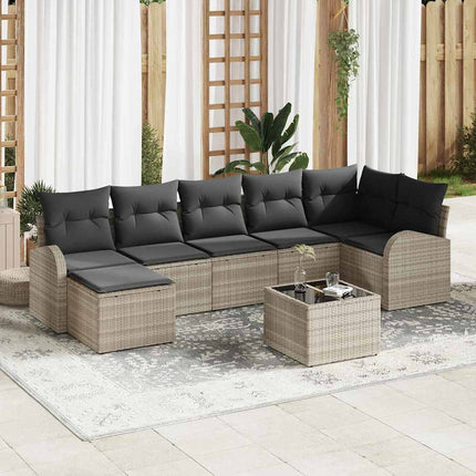 Trädgårdsoffset med kudde 8 pcs Ljusgrå Poly rattan