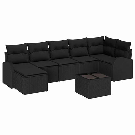 Trädgårdsoffset med kudde 8 pcs Svart Poly rattan