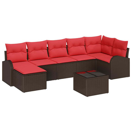 Trädgårdsoffset med kudde 8 pcs Brun Poly Rattan