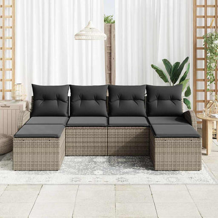 Trädgårdsoffset med kudde 6 pcs Grå Poly Rattan