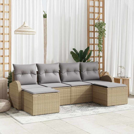 Trädgårdsoffset med kudde 6 pcs Beige Poly Rattan