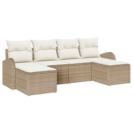Trädgårdsoffset med kudde 6 pcs Beige Poly Rattan