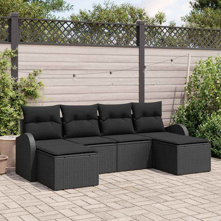 Trädgårdsoffset med kudde 6 pcs Svart Poly Rattan