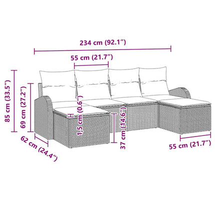 Trädgårdsoffset med kudde 6 pcs Svart Poly Rattan