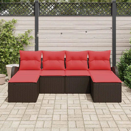 Trädgårdsoffset med kudde 6 pcs Brun Poly Rattan