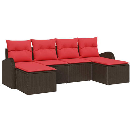 Trädgårdsoffset med kudde 6 pcs Brun Poly Rattan
