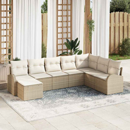 Trädgårdsoffset med kudde 8 pcs Beige Poly Rattan