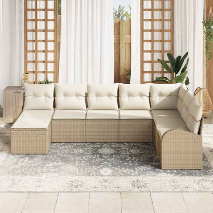 Trädgårdsoffset med kudde 8 pcs Beige Poly Rattan