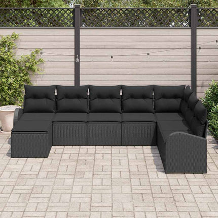 Trädgårdsoffset med kudde 8 pcs Svart Poly Rattan