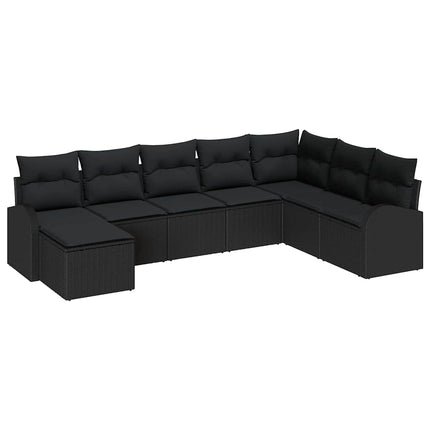 Trädgårdsoffset med kudde 8 pcs Svart Poly Rattan