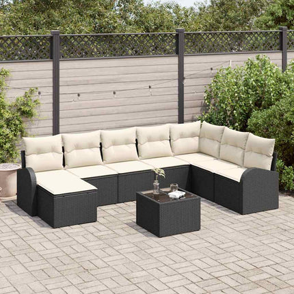 Trädgårdsoffset 9 st Svart [Syntetisk]: Poly Rattan