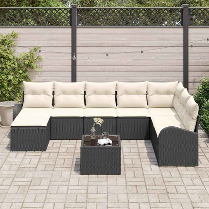 Trädgårdsoffset 9 st Svart [Syntetisk]: Poly Rattan