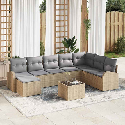 Trädgårdsoffset 9 st Beige [Syntetisk]: Poly Rattan