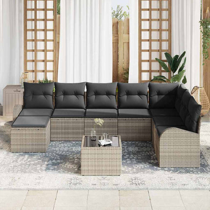 Trädgårdsoffset med kudde 9 pcs Ljusgrå Poly rattan