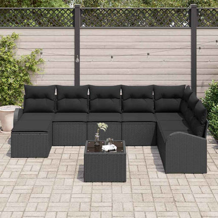 Trädgårdsoffset med kudde 9 pcs Svart Poly rattan