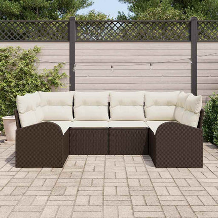 Trädgårdsoffset med kudde 6 pcs Brun Poly Rattan