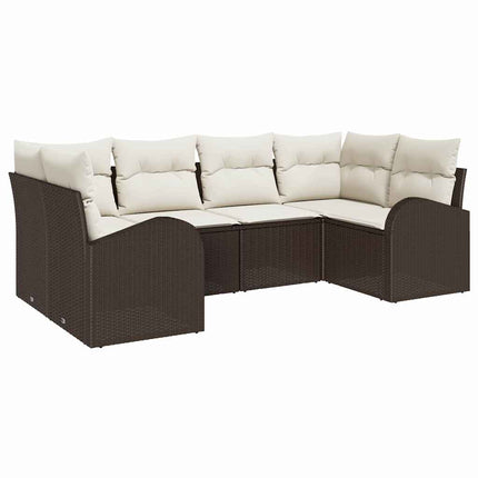 Trädgårdsoffset med kudde 6 pcs Brun Poly Rattan