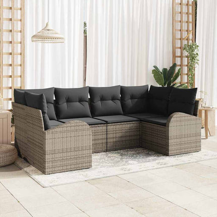 Trädgårdsoffset med kudde 6 pcs Grå Poly Rattan