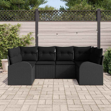 Trädgårdsoffset med kudde 6 pcs Svart Poly Rattan