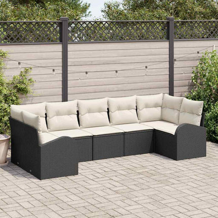 Trädgårdsoffset 7 st Svart [Syntetisk]: Poly Rattan