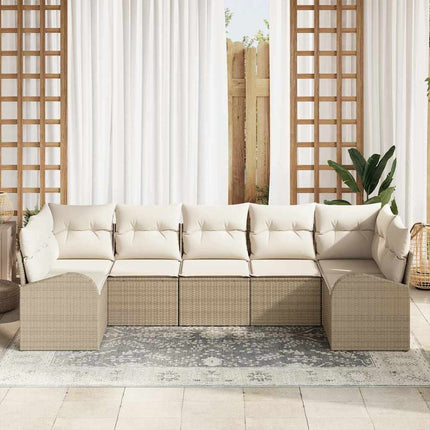 Trädgårdsoffset med kudde 7 pcs Beige Poly Rattan