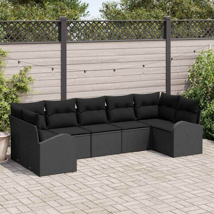 Trädgårdsoffset med kudde 7 pcs Svart Poly Rattan